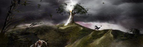Martin Luther und ein Baum in dem ein Blitz einschlägt