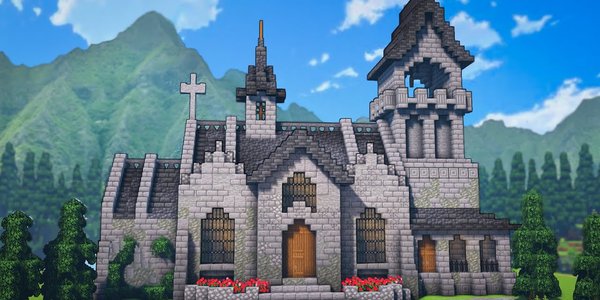 Eine Kirche aus Minecraft-Blöcken